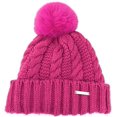 thumbnail image 1 of Michael Michael Kors Deep Fuchisa Womens Cable Knit Teddy Fleece Faux Fur Pom Pom Beanie Hat Deep Fuchisa, 1 of 1