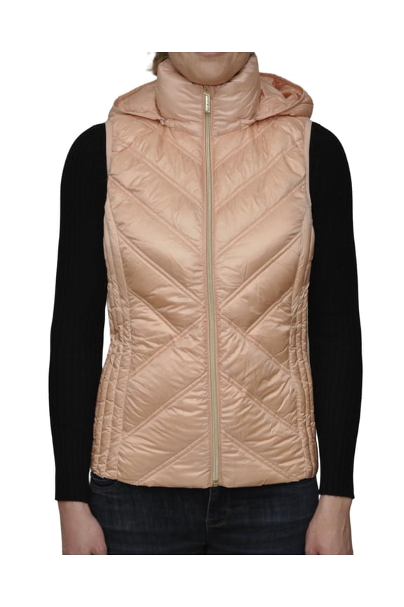 Hooded Down Puffer Vest Jacket, Rose Water, Small