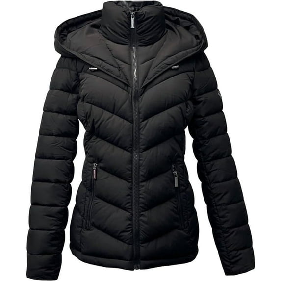Michael Michael Kors Hooded Packable Down Puffer Jacket Coat Zip Front Black - M