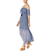 Michael Michael Kors Off-The-Shoulder Floral Print Maxi Dress Blueberry, 4