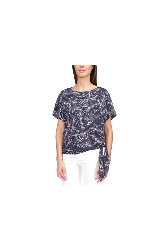Palm-Print Side-Tie Top Midnight Blue PL