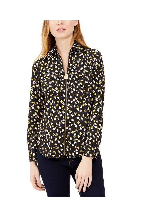 Michael Michael Kors Petite Floral-Print Zip-Front Top