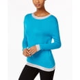 thumbnail image 1 of Michael Michael Kors Petite Metallic Trim V Back Sweater Dark Peacock PXS, 1 of 1