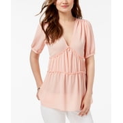 Michael Michael Kors Petite Ruffle Trim Crepe Peasant Top Dusty Coral PM