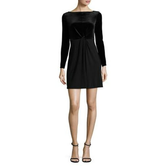 Michael Michael Kors Petite Velvet Bodice A Line Twist Dress Black PM