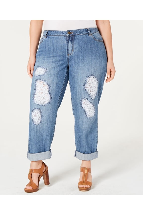 Plus Size Dillon Lace Patched Jeans Antique Wash 20W
