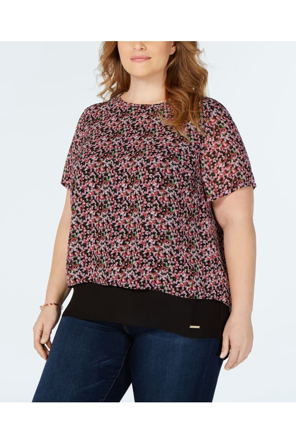 Plus Size Split Back Top Blackelectric Pink 0X
