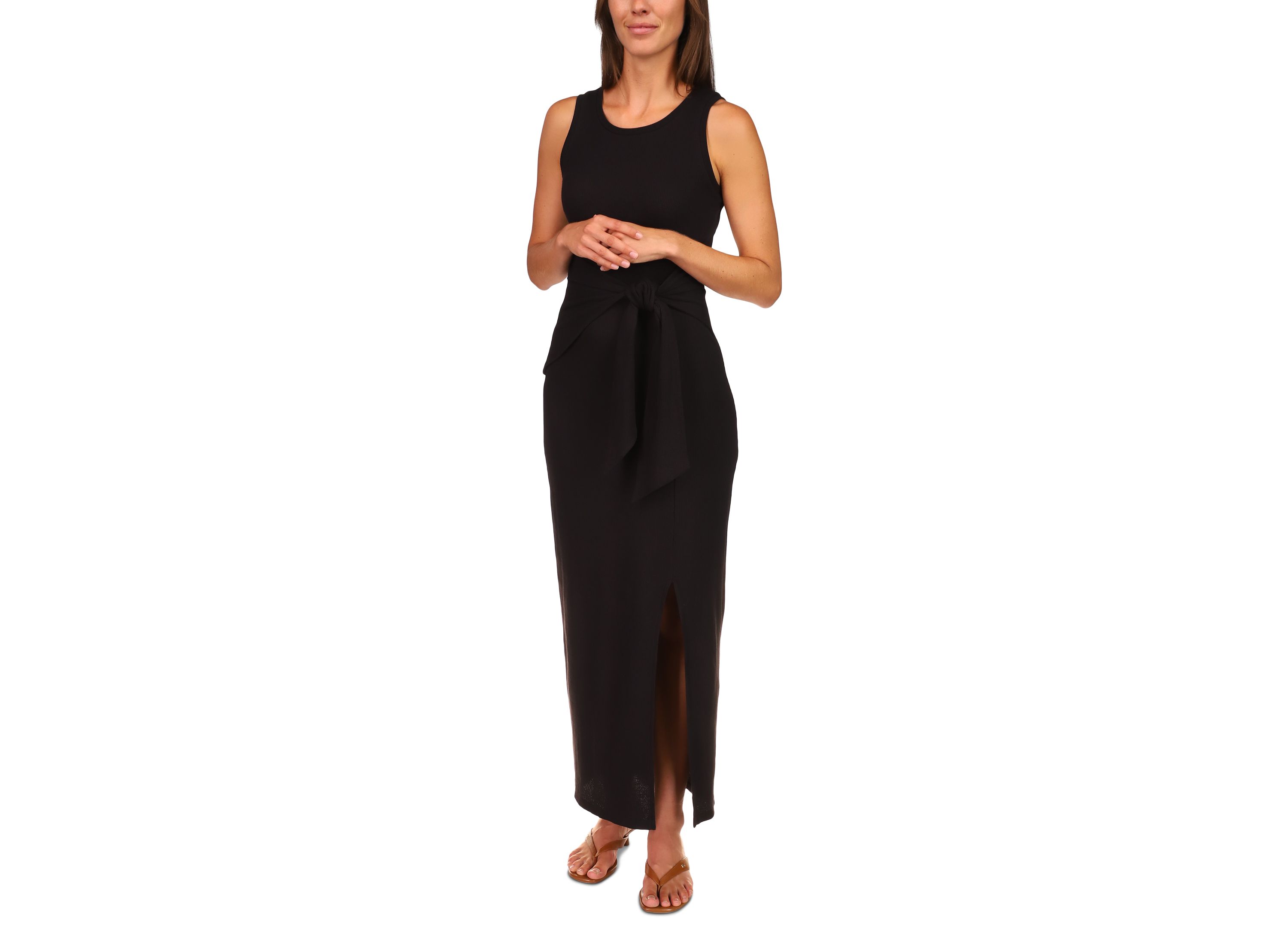 Michael Michael Kors Waffle-Knit Tie-Waist Maxi Dress Black S Michael Michael Kors Waffle-Knit Tie-Waist Maxi Dress Black S