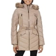 thumbnail image 1 of Michael Michael Kors Women Logo Leopard Belted Removable Hood Puffer Coat Taupe (M), 1 of 2