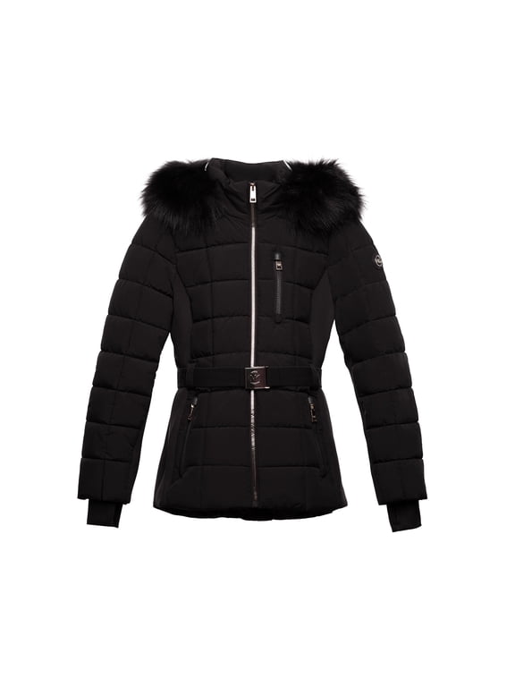Michael Michael Kors Women's Active Belted Mix Media Jacket (Black, S)