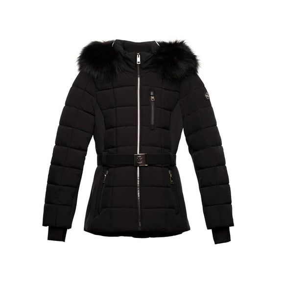 Michael Michael Kors Women's Active Belted Mix Media Jacket (Black, XXL)