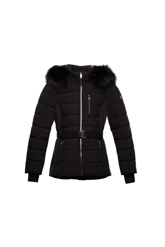 Michael Michael Kors Women's Active Belted Mix Media Jacket (Black, XXXL)
