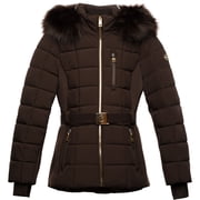 Michael Michael Kors Womens Active Belted Mix Media Jacket Chocolate, XXL
