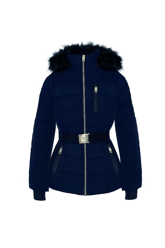 Michael Michael Kors Women's Active Belted Mix Media Jacket (Navy, S)