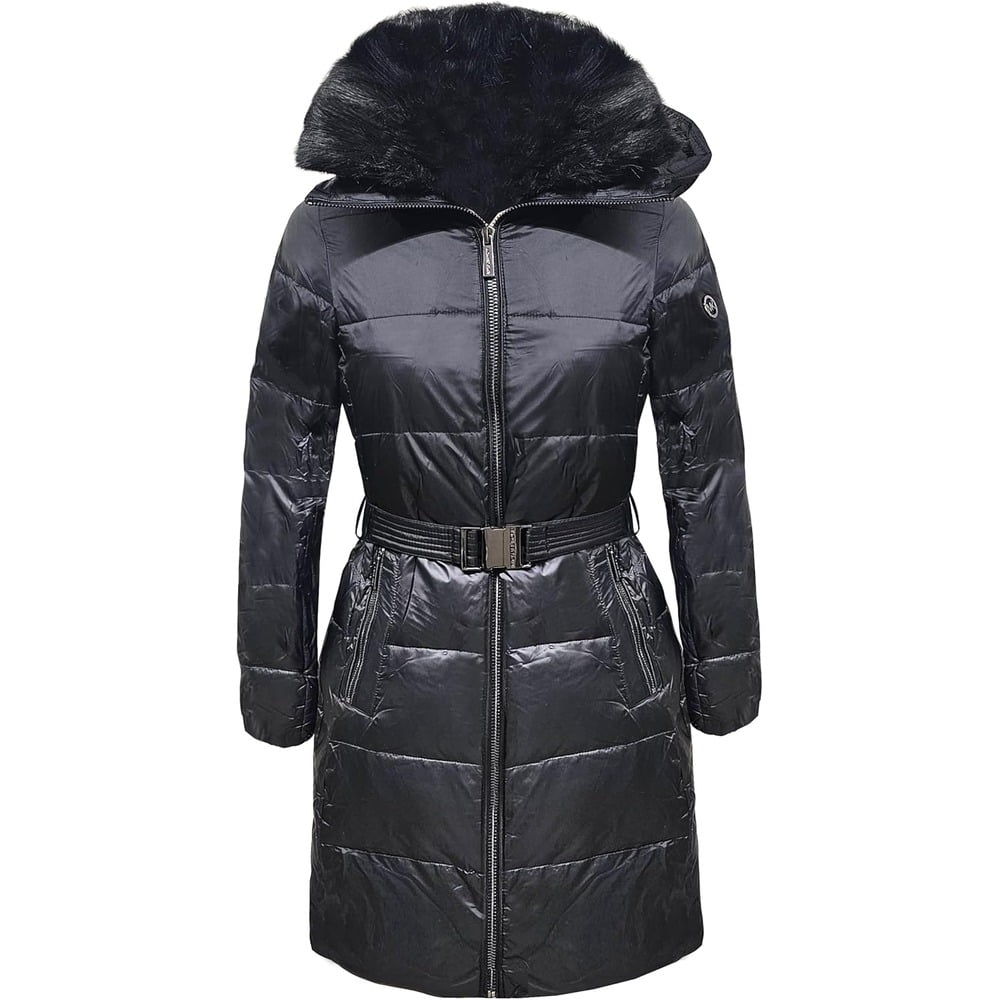 Michael Kors Full Length Belted Puffer With Faux Fur Trim Fur - Main Image