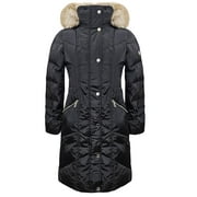 MICHAEL MICHAEL KORS Women's Black Chevron Down 3/4 Warm Puffer Winter Coat with Removable Hood