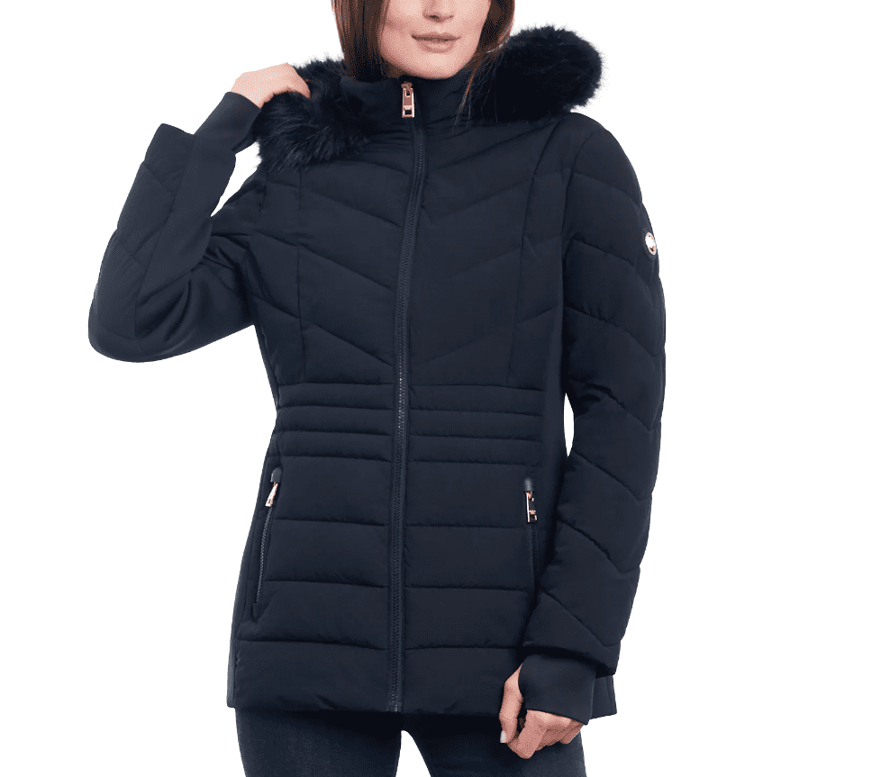 Michael Michael Kors Women s Black Chevron Faux Fur Hooded Coat L Walmart