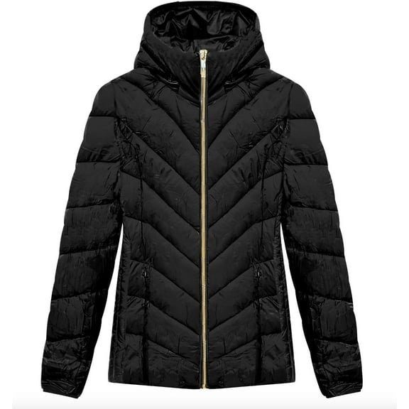 Michael Michael Kors Women's Black Chevron Quilted Short Packable Jacket Coat, XL