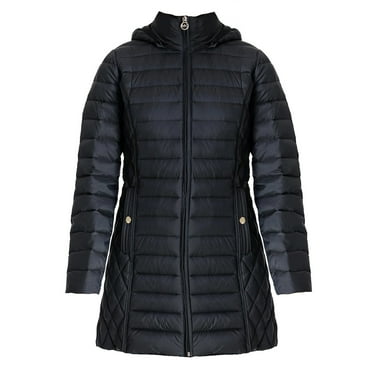 Michael Michael Kors Women's Black Hooded Down Packable Jacket Coat with Removable Hood 3/4 Length