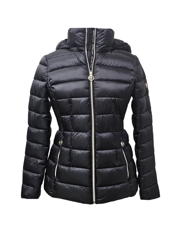 Women's Black Hooded Packable Coat Jacket (US, Alpha, Medium, Regular, Regular, Black)