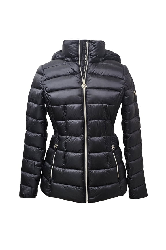 Women's Black Hooded Packable Coat Jacket (US, Alpha, X-Large, Regular, Regular, Black)