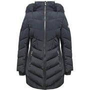 MICHAEL MICHAEL KORS Women's Black Scuba Chevron Knee Length Coat