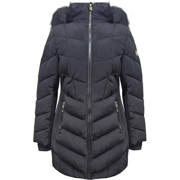 Michael Michael Kors Women's Black Scuba Chevron Knee Length Coat