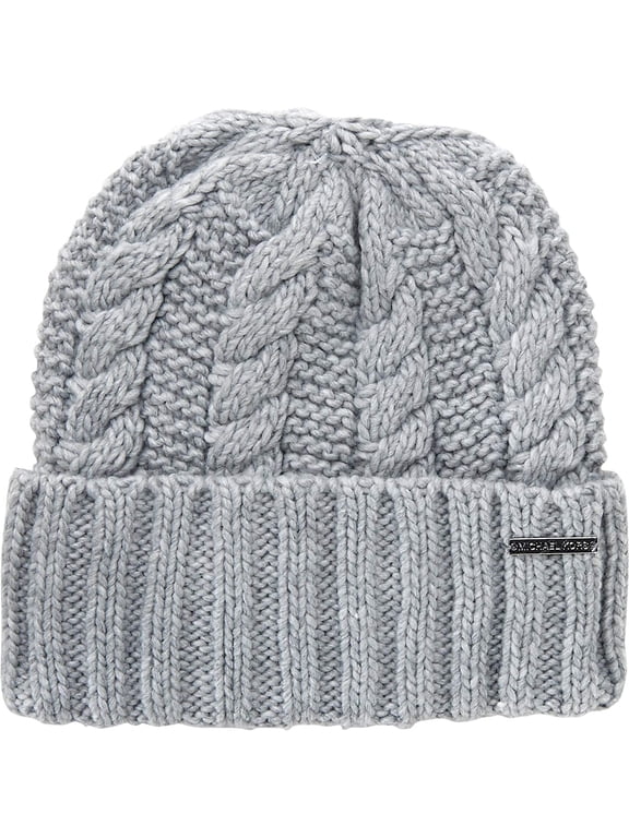 Michael Michael Kors Women`s Cable Knit Teddy Fleece Winter Beanie Hat (Pearl Heather Grey(538560C-052)/Nickel, One Size)