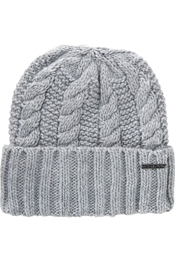 Michael Michael Kors Women`s Cable Knit Teddy Fleece Winter Beanie Hat (Pearl Heather Grey(538560C-052)/Nickel, One Size)
