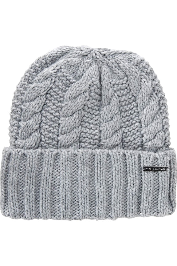 Michael Michael Kors Women`s Cable Knit Teddy Fleece Winter Beanie Hat (Pearl Heather Grey(538560C-052)/Nickel, One Size)