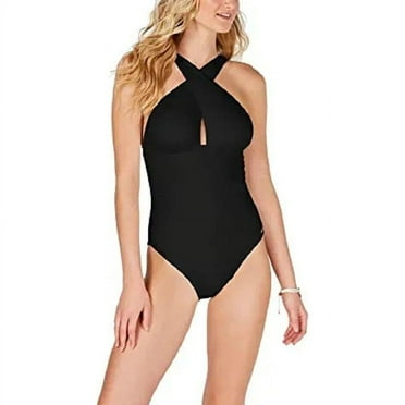 Michael Michael Kors Women's High Neck Shirred One-Piece Swimsuit (Black, 10) New with box/tags