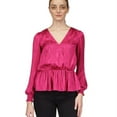 thumbnail image 1 of Michael Kors Womens Faux Wrap Peplum Blouse, Purple, X-Large, 1 of 3