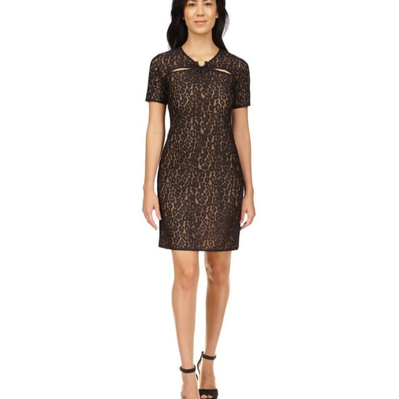 Michael Kors Womens Lace Ring Cutout Sheath Dress, Black, X-Large