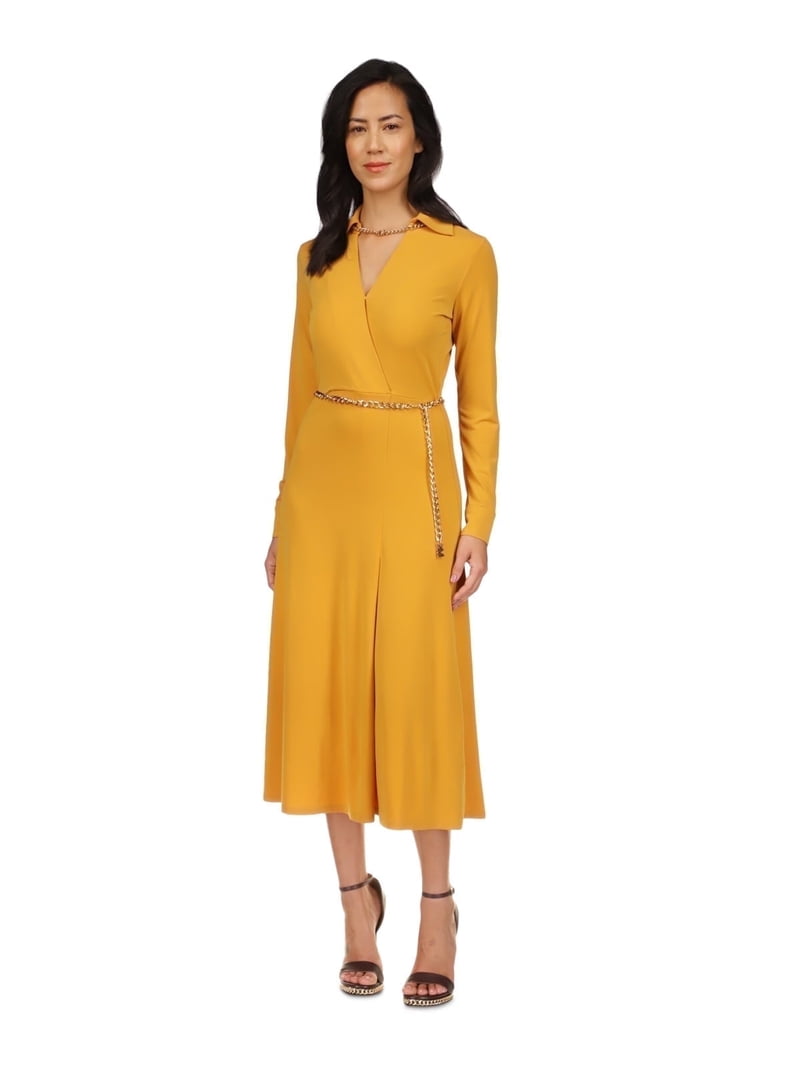 Michael Michael Kors Women's Solid Chain Faux-Wrap Dress - Marigold - Walmart.com Michael Michael Kors Women's Solid Chain Faux-Wrap Dress - Marigold - Walmart.com