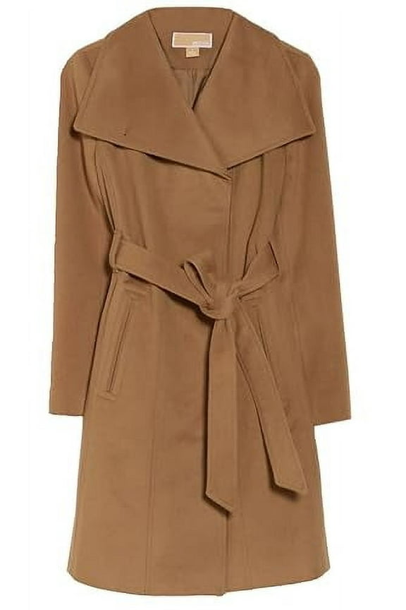 Michael Michael Kors Wool Belted Wrap Solid Camel Coat