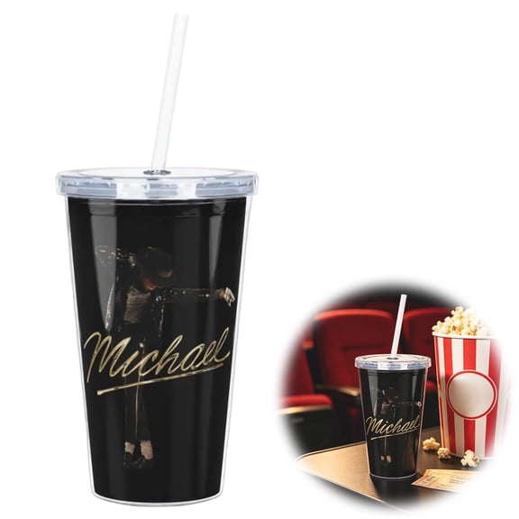 Michael Microphone Design Diamond Tumbler Collectible Cup Gold Signature for M-J Fans C Black