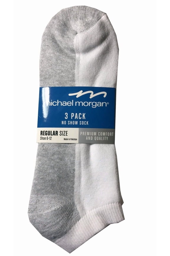 Men's NO SHOW SOCKS 3-Pack " Pure Cotton & Premium Comfort " White Fit shoe size 7-12