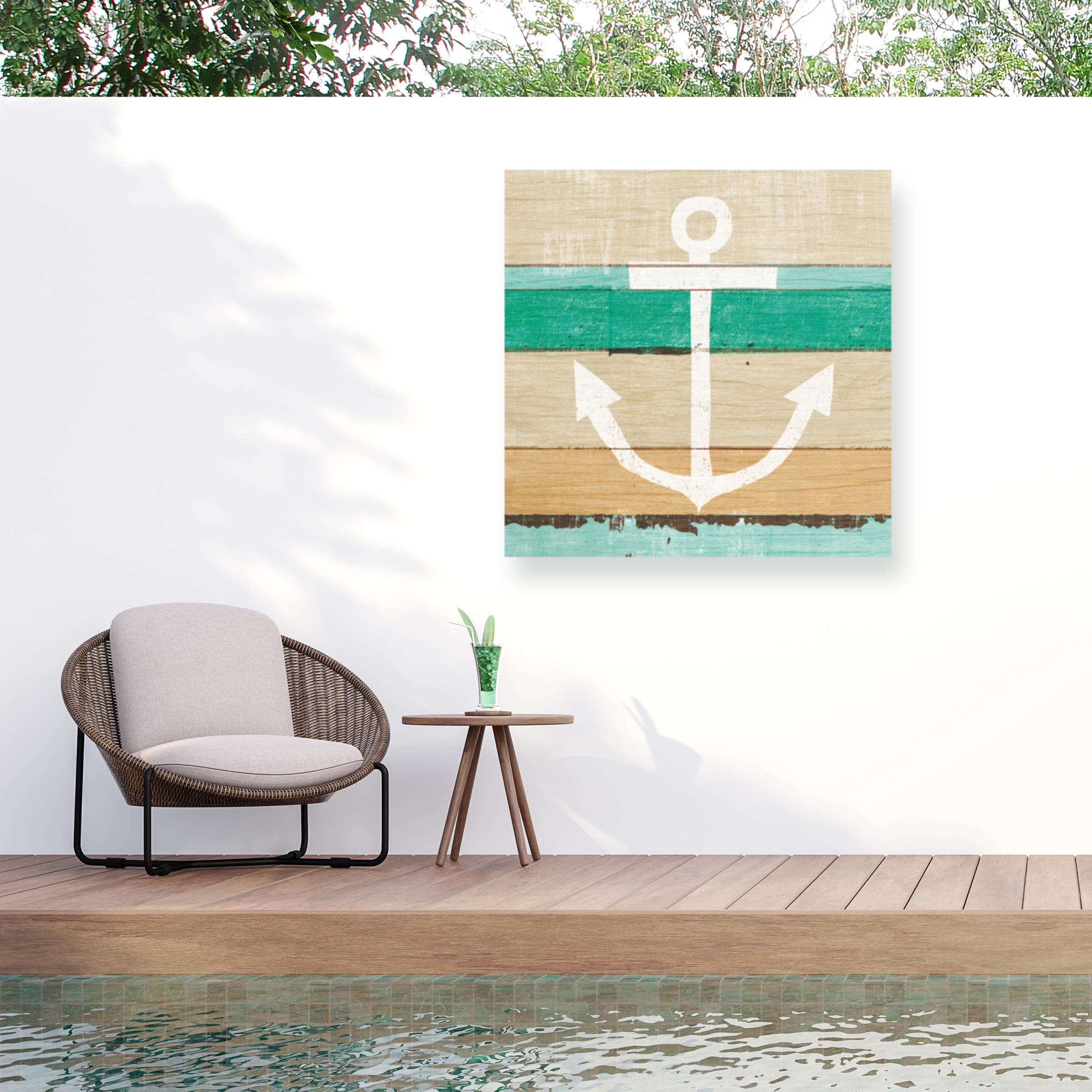 Beachscape Anchor Green Outdoor Canvas Wall Art with Wood Frame