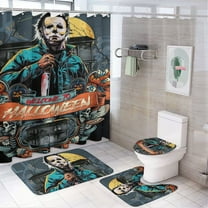 Michael Myers 4 Piece Shower Curtain Set with Non-Slip Rugs, Toilet Lid Cover and Bath Mat, Funny Bathroom Curtains Decor Set with Rugs and 12 Hooks, 72" x 72"