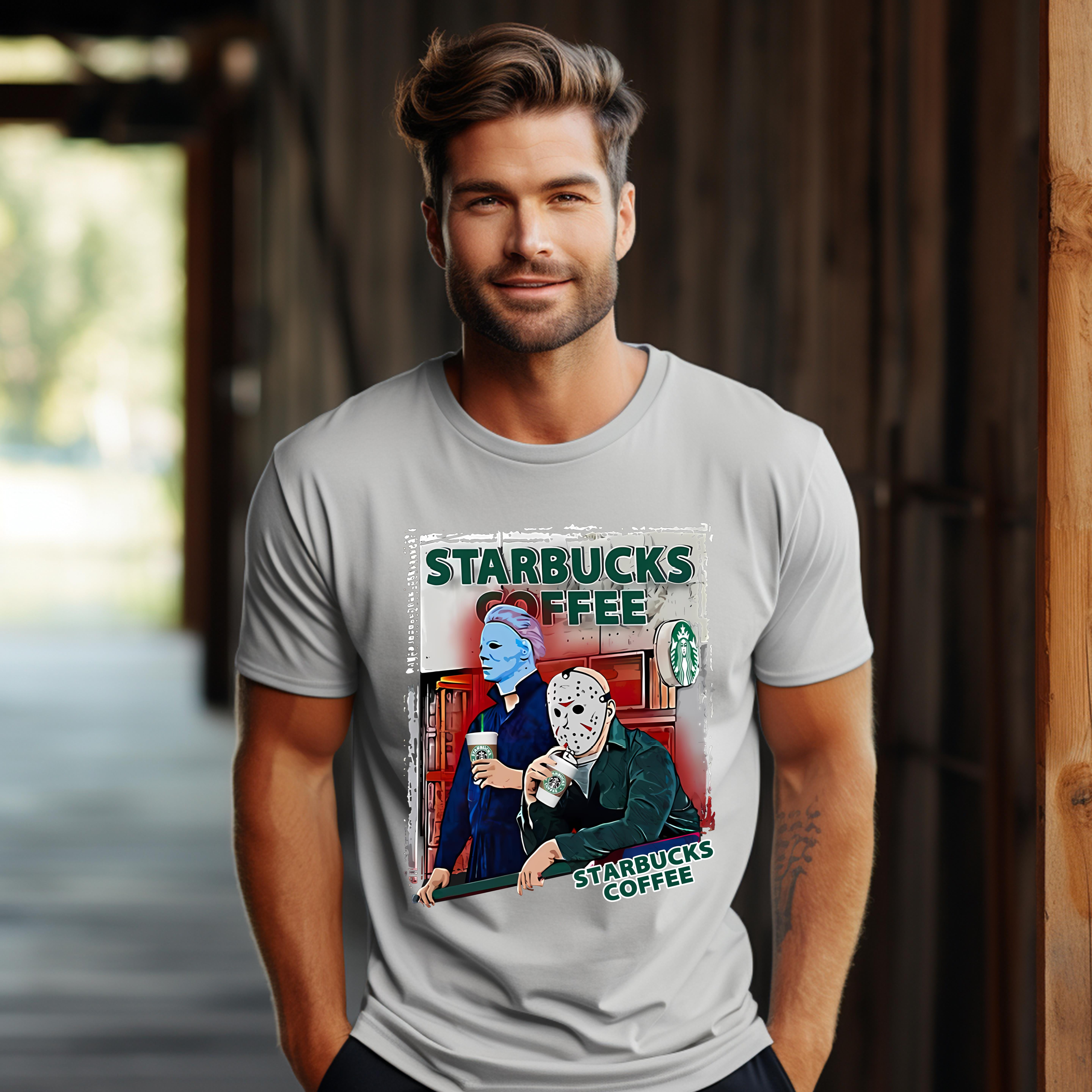 Michael Myers And Jason Voorhees Drink Starbucks Coffee Shirt Up To 4XL