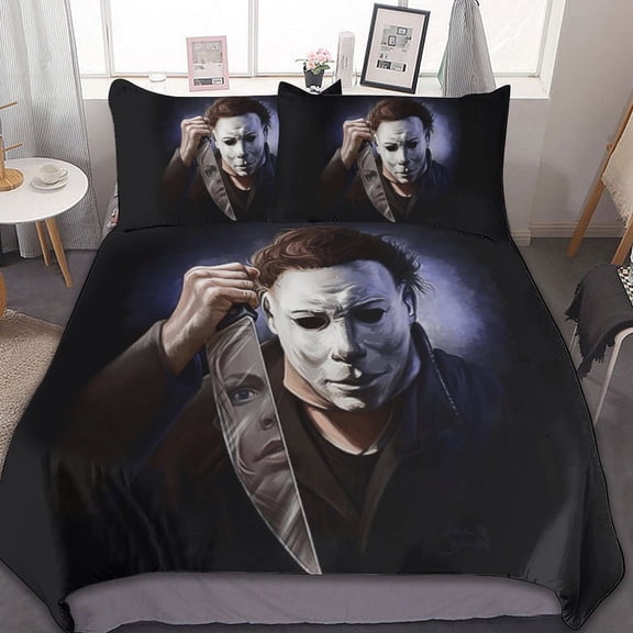 Michael Myers Halloween 3 Pcs Bed Sheets Set Breathable Duvet Cover with 2 Pillow Sham Soft All Seasons Bedding Set 90"x90"