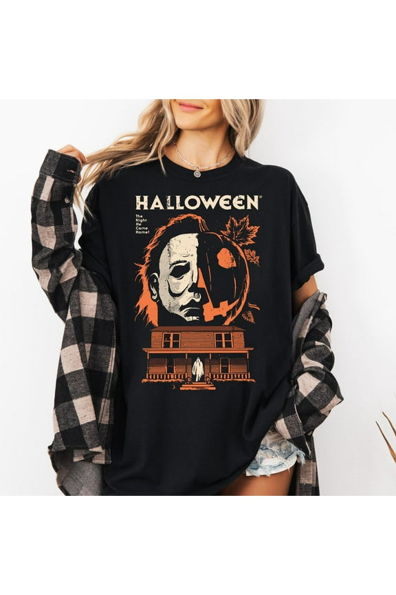 Michael Myers Halloween Graphic Tee Black Shirt Horror Movie Apparel Spooky Season T-Shirt for Men Women Halloween Lover Gift,Black Color,Size M