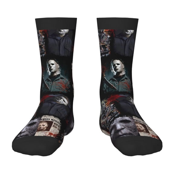 Michael Myers Halloween Kids Socks 3D Printed Graphic Children's Calf Socks Cozy Casual Mid Crew Socks 2 Black-1