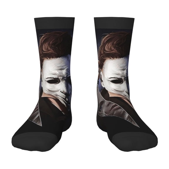 Michael Myers Halloween Kids Socks 3D Printed Graphic Children's Calf Socks Cozy Casual Mid Crew Socks 3 Black