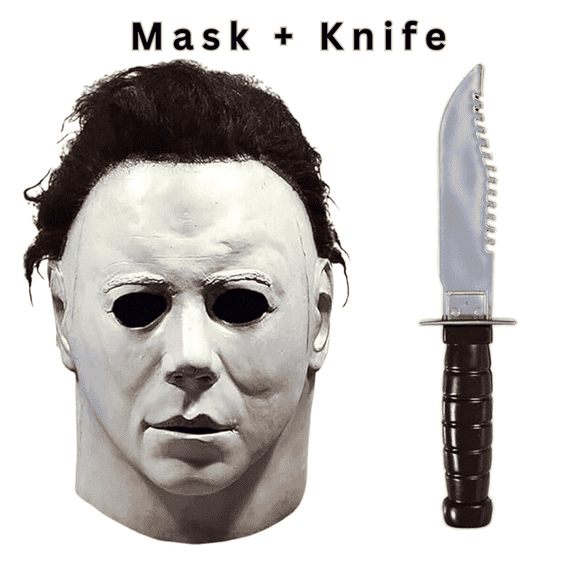 Festive Find Store Michael Myers Halloween Mask with Knife Scary Cosplay Costume for Adults