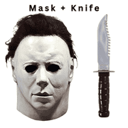 Festive Find Store Michael Horror Halloween Mask with Knife Scary Cosplay Costume for Adults