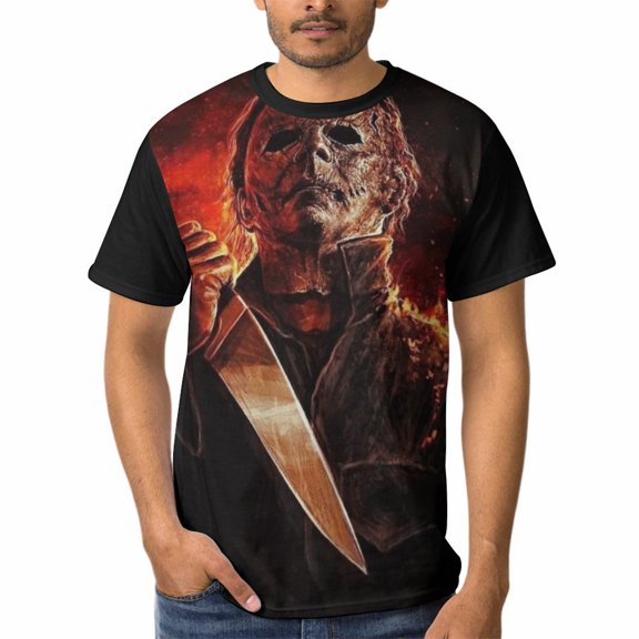 Michael Myers Halloween Mens T-Shirt Short-Sleeved Shirts Round Neck Summer Tees Blouse for Outdoor S