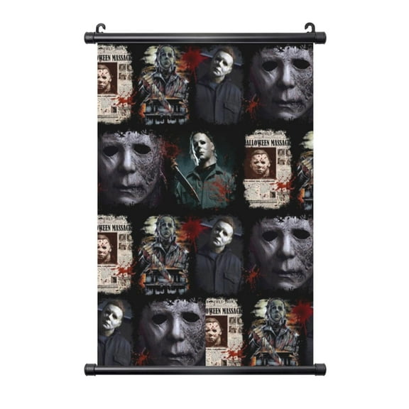 Michael Myers Halloween Poster Black Plastic Shaft Hanging Posters Wall Hanging Art Painting Decor For Bedroom Home Living Room 16"X24"