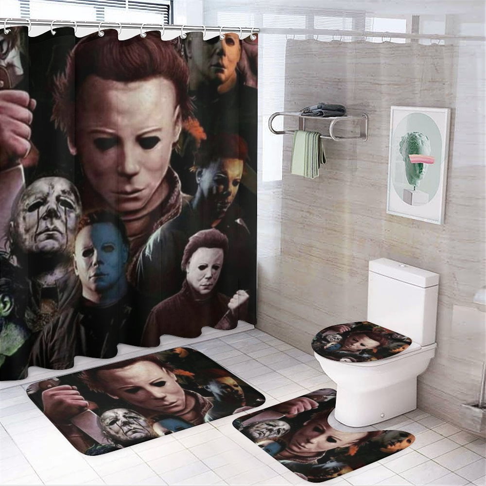 Michael Myers Halloween Shower Curtain Sets 4 Piece Bathroom Set Shower ...