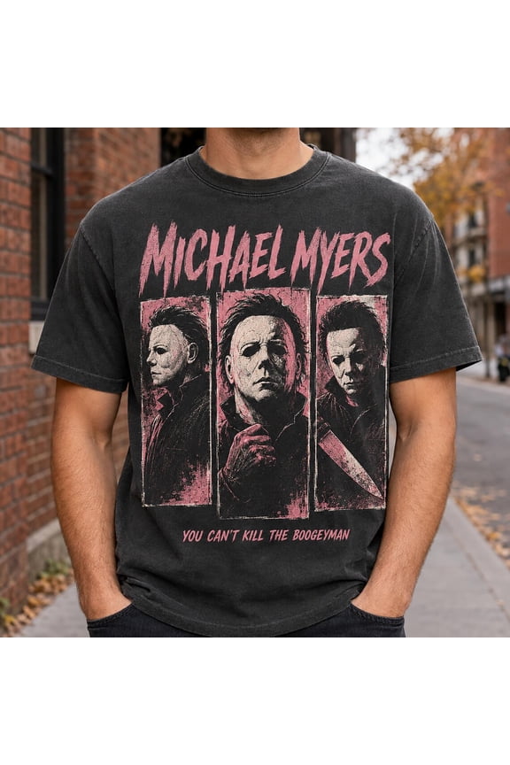 Michael Myers Halloween T-Shirt, Pink Retro Slasher Horror Graphic Tee
